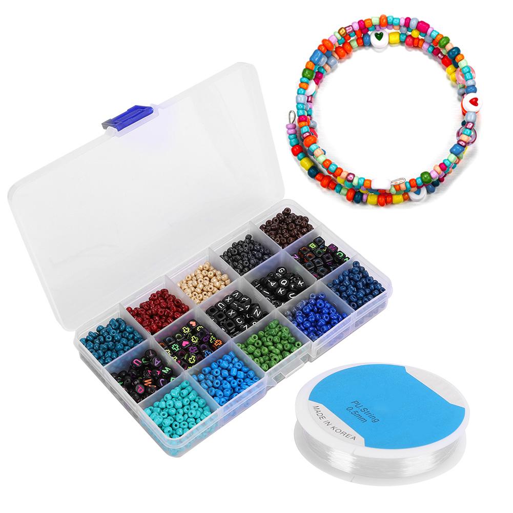 DIY Craft Round Quadrate Beads Kit Bracelet Necklaces Crafting Jewelry Making Supplies