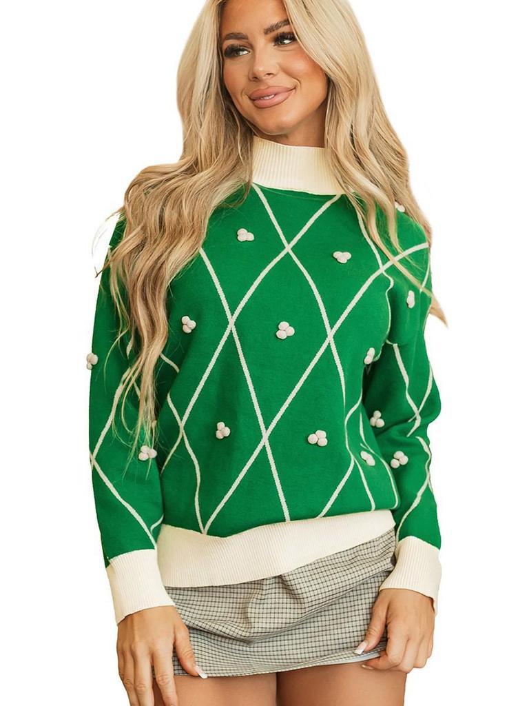 2025 Autumn Women's High Neck Color Block Knit Sweater