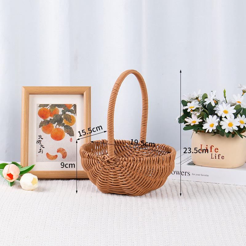 Pastoral Style Round Rattan Imitation Flower Basket - Decorative Handheld Barrel for Flower Arrangements and Gifts