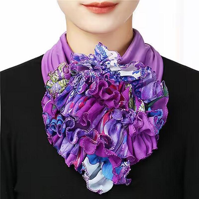 Korean Floral Chiffon Neck Guard False Collar Hedging Scarf Summer Women Ice Silk Protect Cervical Elastic Bib Headneck P51