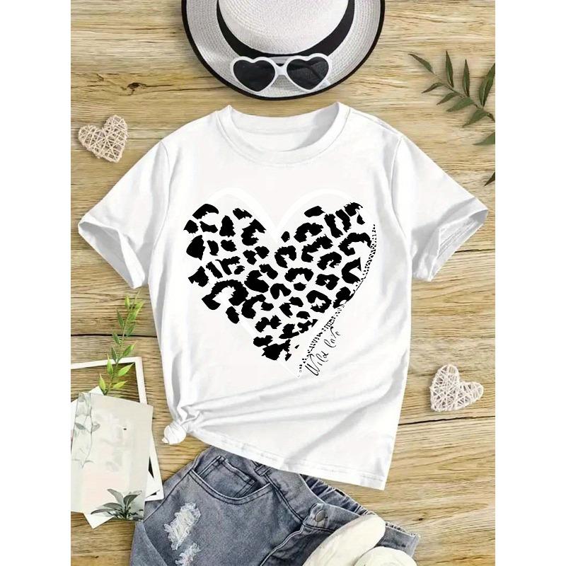 European sizes Girls Summer Fashion Short Sleeve T-Shirt, white and black love Print 110 белый