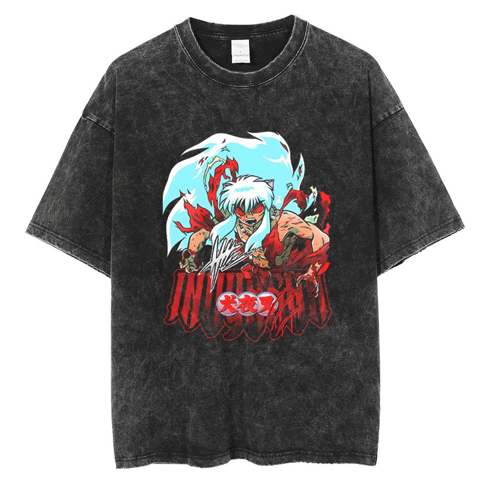 Anime Inuyasha Sesshoumaru Cool Printed Tshirt Unisex Women Cotton Tshirts Unisexga Washed T Shirt Harajuku Unisex Oversized Tops