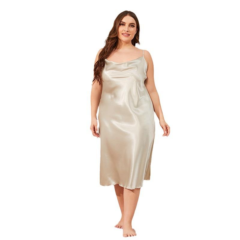 Plus Size Women's Ice Silk Summer Halter Loose Home Dress Nightdress