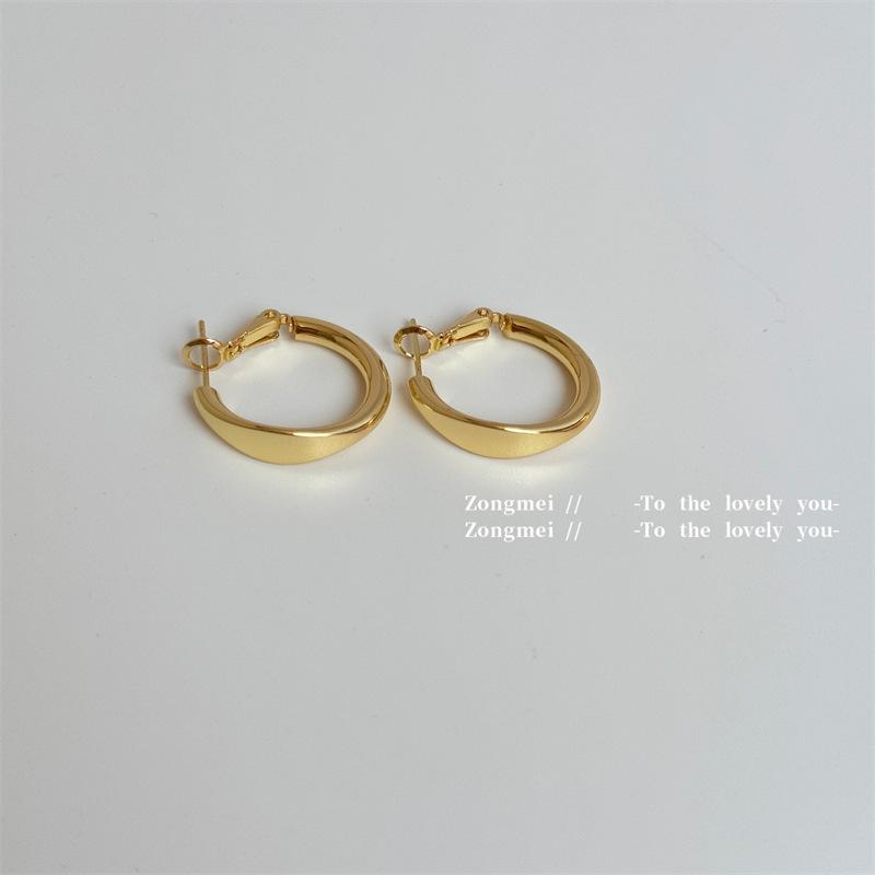 925 Sterling Silver Gold Matte Circle Hoop Earrings for Women - Minimalist Round Metal Design