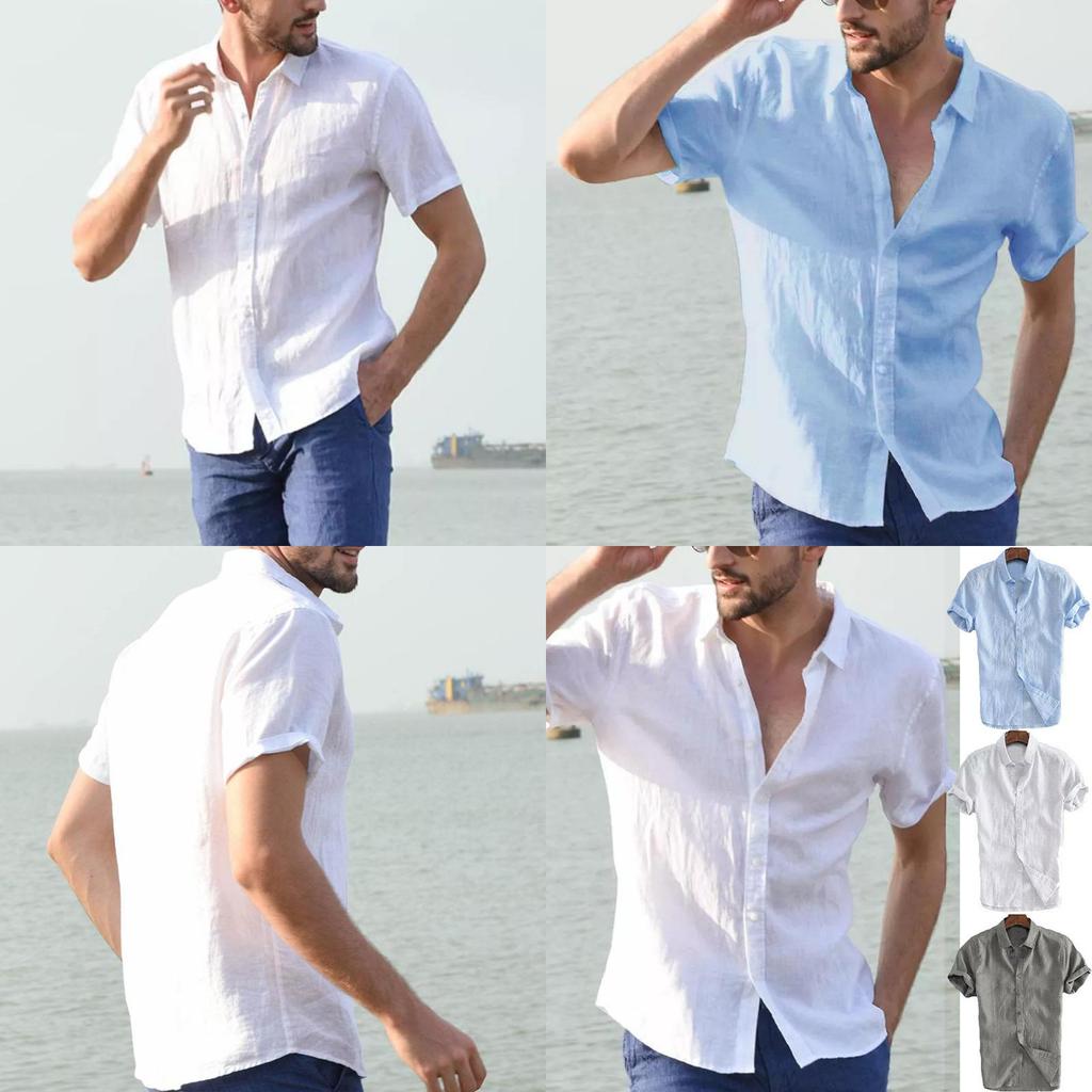 Luxury Men's Short Sleeve Linen T-shirt For Daily Wear In Casual Loose Fit
