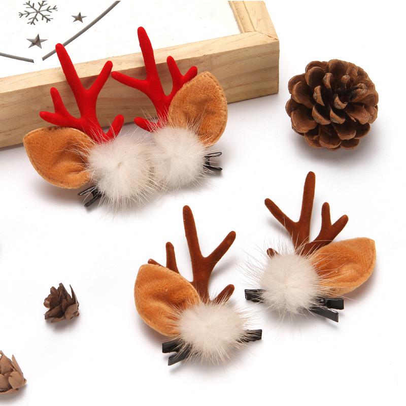Japanese & Korean Style Flocked Coral Antler Ears Hair Clip for Christmas Photo Shoots