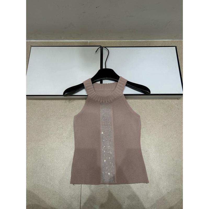 Xiangjia European Camellia Hot Drilling Knit Halter Vest - Slimming & Versatile Women's Top