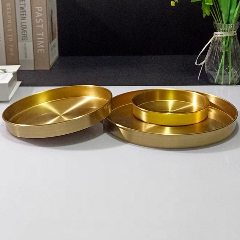 Multiple Sizes Polishing Brushed Texture Circle Shape Tray,Brass Tea Disc Home Cheese Food Plate,Snack Disc Table Decoration