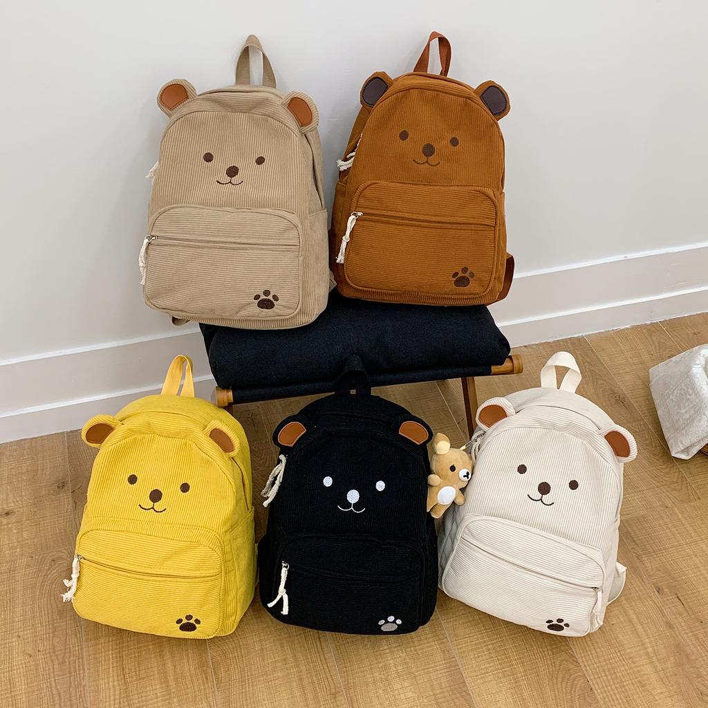 Corduroy bear backpack college style girl cute backpack student casual cartoon large capacity schoolbag