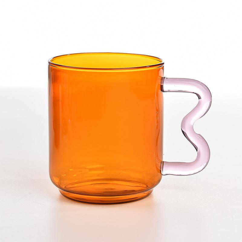Creative Color Glass Water Cup with Handle Breakfast Milk Cup Heat Resistant High Borosilicate Cup Drinking Glasses Spoon Cups