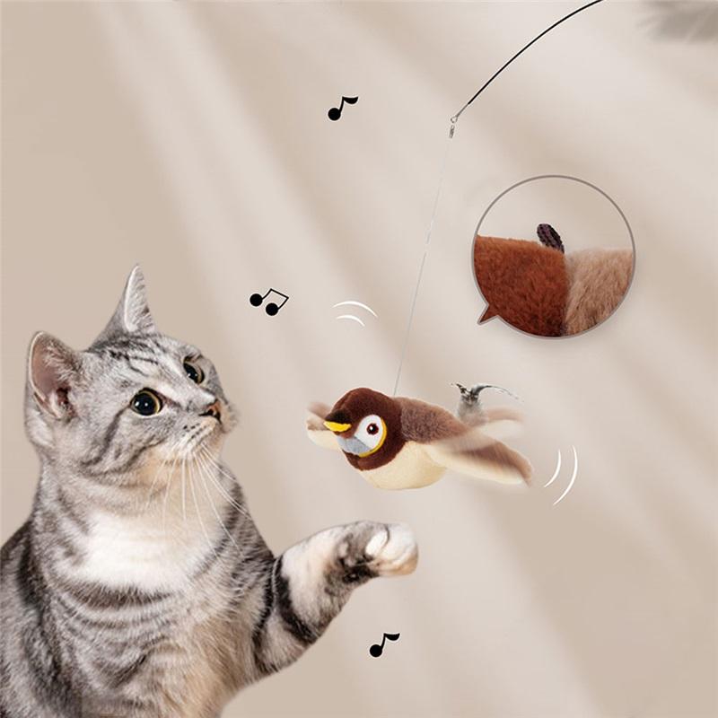 Pet Swing Sparrow Interactive Cat Toys USB Rechargeable Chirping Flapping Bird No Flying with Catnip for Indoor Touch Cats Toys