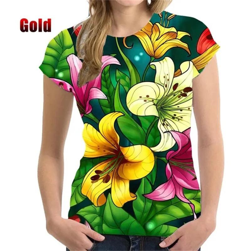 Roses Flower T Shirt Women 3D Floral Blossom Printed T-shirt Harajuku Fashion Streetwear Tee Shirts Womens Clothing Short Sleeve