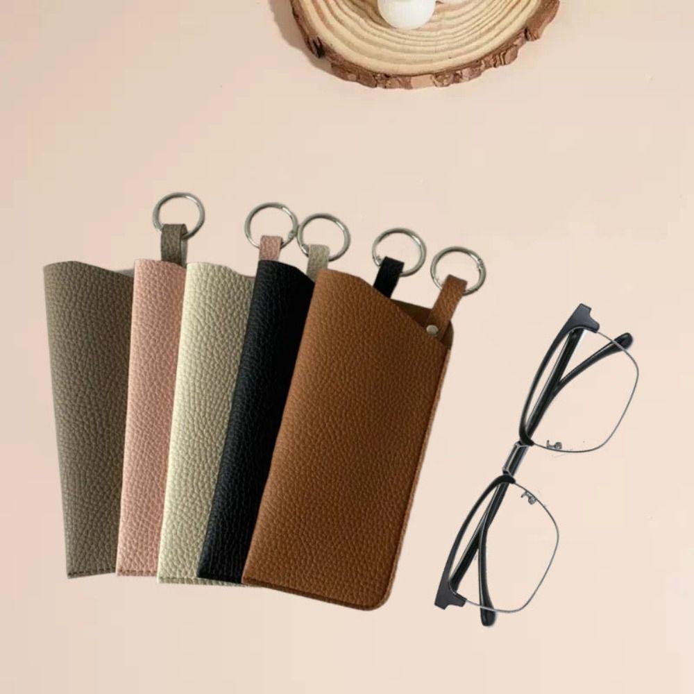 With Keyring Sunglasses Pouch PU Leather SunGlasses Holder Hanging Sunglasses  Eyewear Accessories