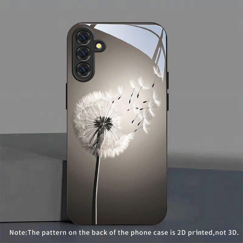 Grey White Dandelion Tempered Glass Phone Case For Samsung Galaxy S26 S25 Ultra 5G S24 Plus S23 FE Lens Shockproof Protect Cover