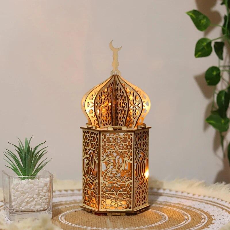 Ramadan LED Lamp Wooden Eid Mubarak Moon LED Light Muslim Islam Decorative Light Lantern For Home Decoration