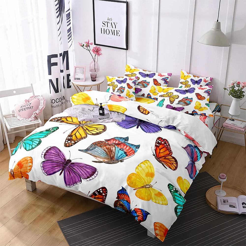 Butterfly Duvet Cover King Queen Blue Watercolor Butterflies Bedding Set For Kid Teen Flying Animal 2/3Pcs Polyester Quilt Cover