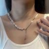 Niche Design Broken Silver Special-Shaped Pearl Splicing Necklace Female Cold Wind Simple Versatile Pull-Out Collarbone Chain