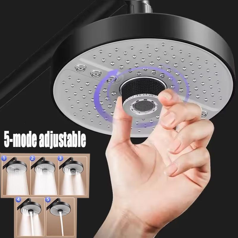 New 5 Modes Large Flow Ceiling Mounted Supercharge Shower Head Set 7 Inches Big Panel High Pressure Abs Rainfall Bathroom Shower