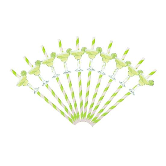 10Pcs Cocktail Paper Straws, Margarita Drink Straws with Lime Decoration, Disposable Fruit Picks for Cake And Party