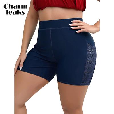Calções de banho plus size femininos, cintura alta, cor sólida, parte de baixo