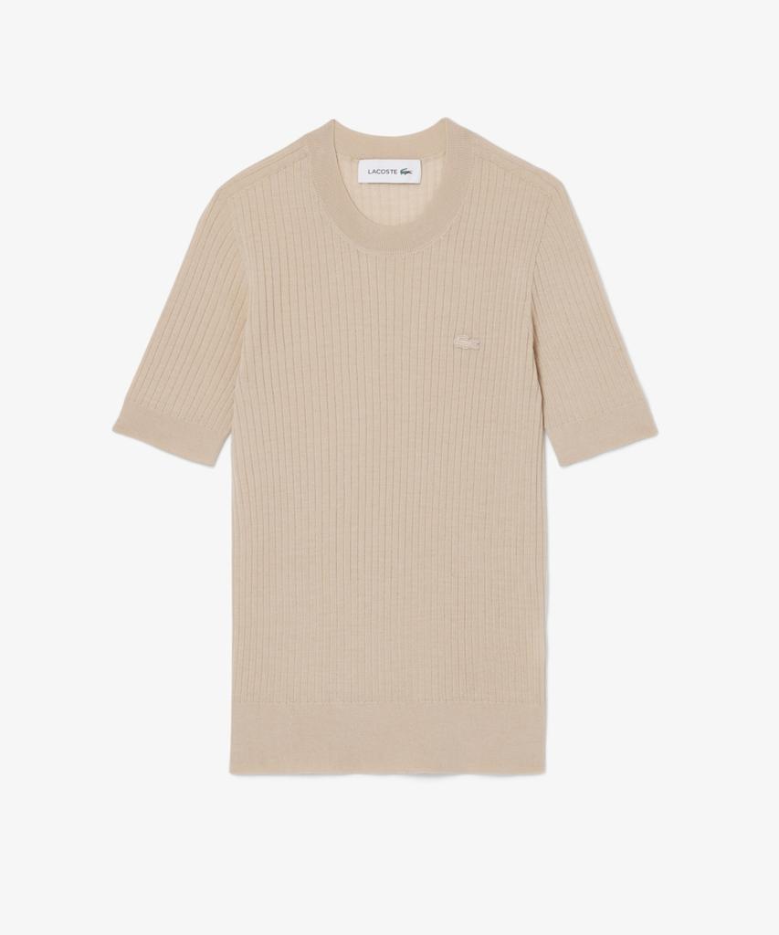LACOSTE Women'S Fine Merino Wool Rib Knit Short Sleeve Sweater Af4146-56G X6F
