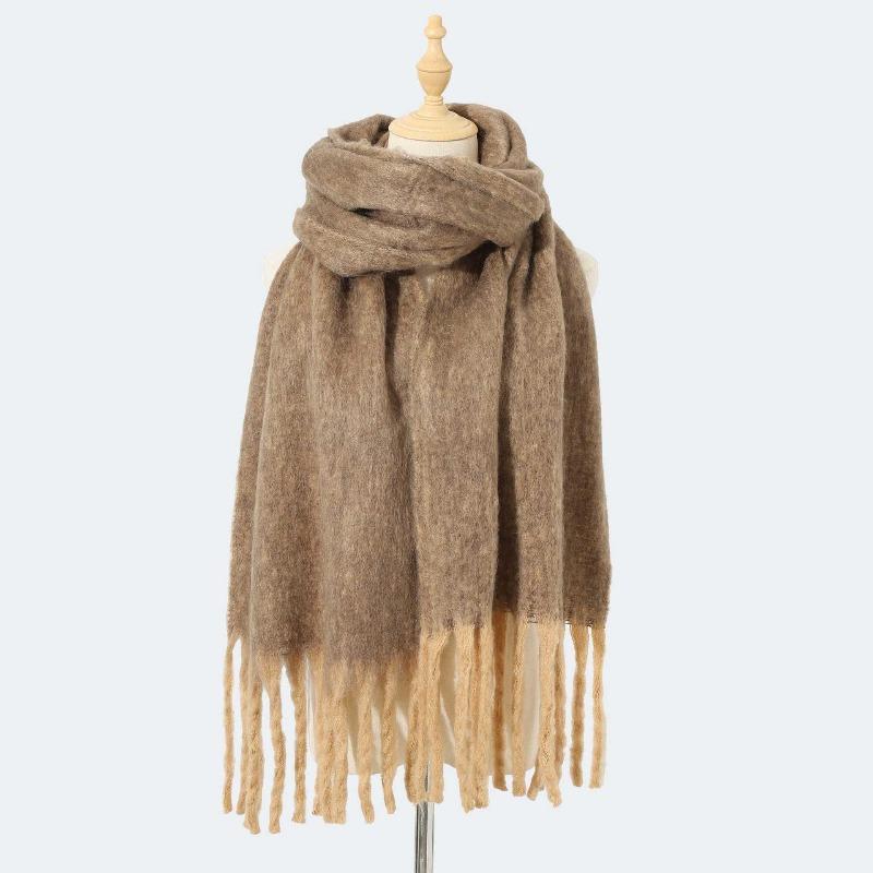 Scarf autumn and winter new women's shawl long tassel thick beard versatile thickened skin-friendly solid color scarf