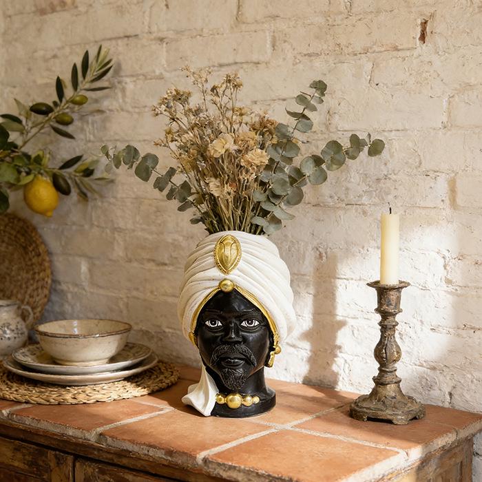 Afrikaanse Stijl Hars Mensenhoofd Vaas: Multifunctionele Huisdecoratie & Pennenhouder
