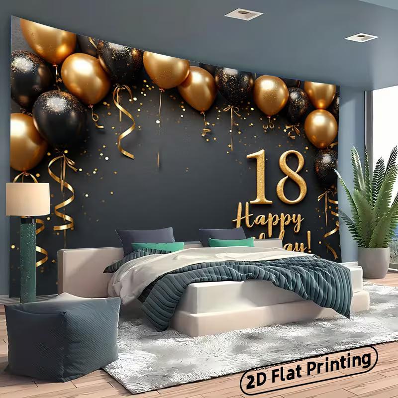 2D Elegant Black Gold Theme 18th Birthday Photography Background Cloth
