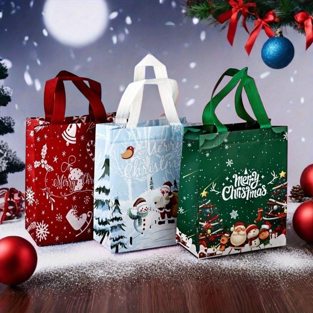 3Pcs  Christmas Gift Bags Assorted Sizes, Reusable Tote Bags with Handle, Non-Woven Christmas Bags for Xmas Party Favors