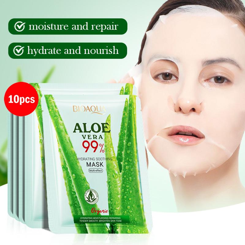5/10pcs BIOAQUA Aloe Vera Moisturizing Facial Masks for Face Skin Soothing Brightening Firming Hydrating Facial Masks Skin Care