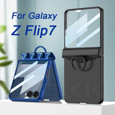 Magnetischer Scharnier-Ringhalter-Hülle für Samsung Galaxy Z Flip 7 Äußerer Bildschirm Schutz Kunststoff Mattes Cover für Galaxy Z Flip7 Hülle