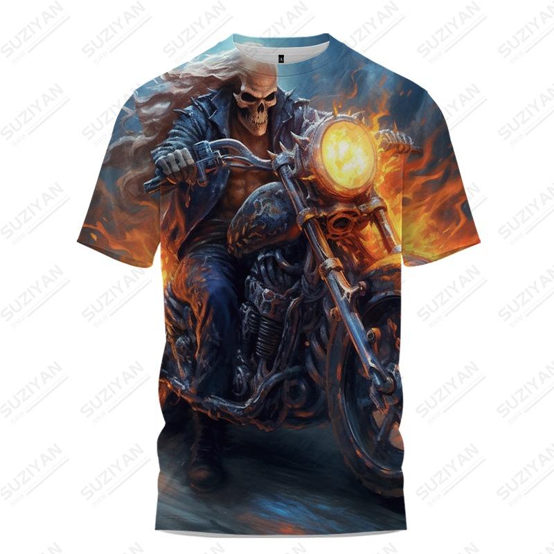

Summer Skeleton Locomotive 3D Printing Pattern T -shirt High -quality Large Size Men s T -shirt Street Hip -hop Style T -shirt S