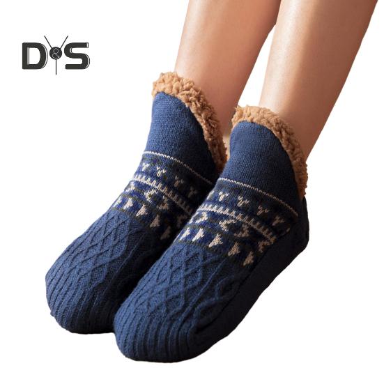 

1 пара зимних носков-тапочек, утолщенные, пушистые, плюшевые, жаккардовые, сохраняющие тепло, противоскользящая подошва, теплые осенне-зимние носки-тапочки, праздничный подарок Mens синий