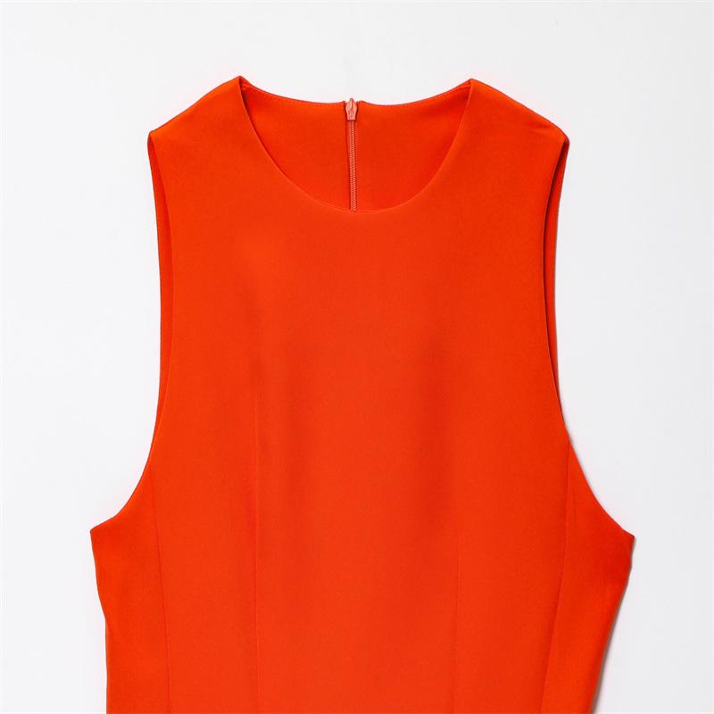 European & American Style Women's Sleeveless Fluffy Dress - Solid Color, Round Neck, Short Length (2025)