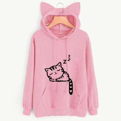 Felpa con cappuccio da donna autunno inverno con tascone, decoro orecchie di gatto, stampa gattino, maniche lunghe, pullover ampio, top per casa, scuola, sport