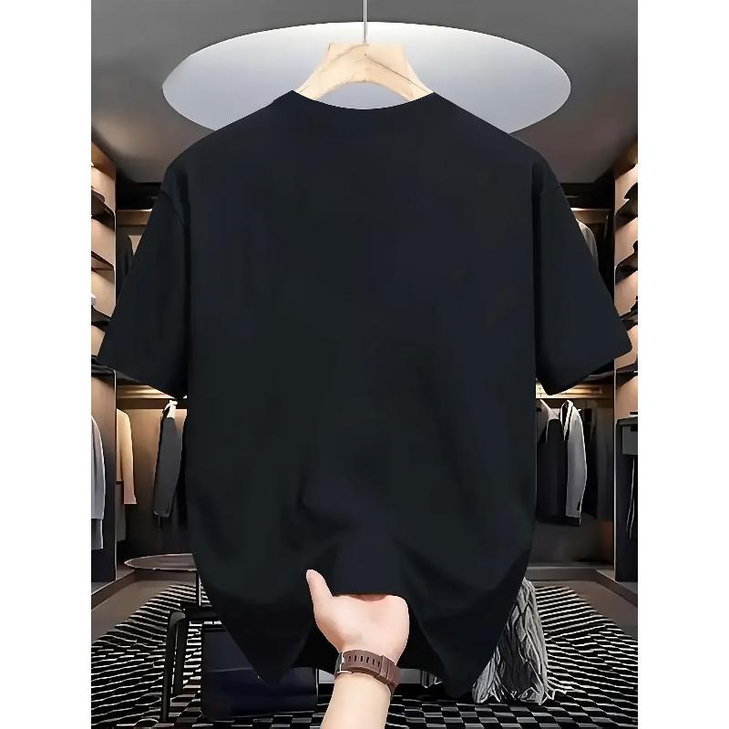 European Size Men's Fashion Graphic Print T-Shirt, Casual Loose Fit Short Sleeve Tops, Crew Neck Daily Wear Tees For Summer Streetwear