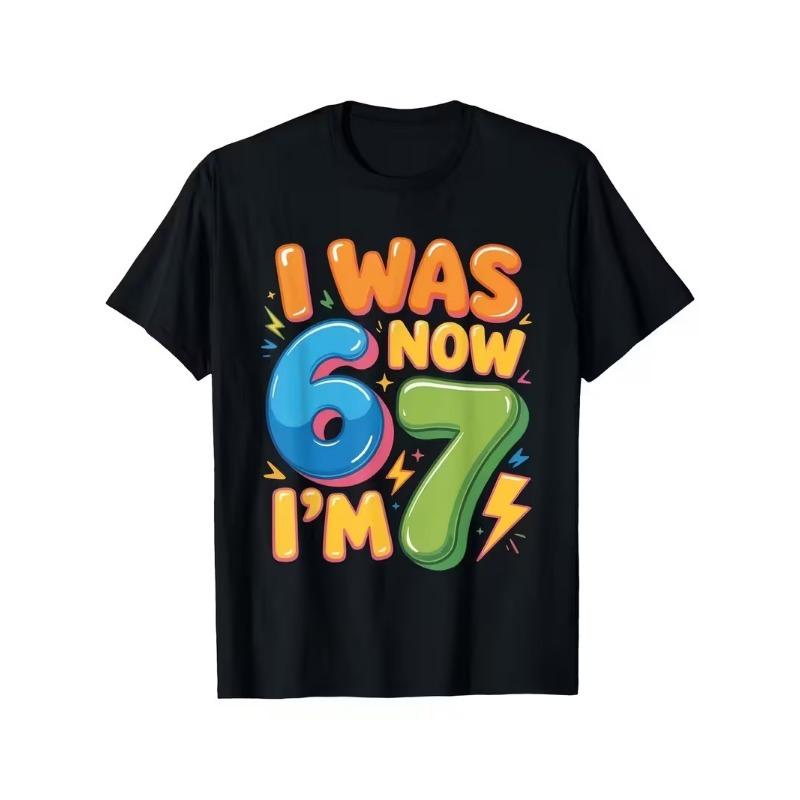T-shirt per il 7° Compleanno Bambini e Bambine | "Avevo 6 Anni, Ora Ho 7 Anni" Stampa 67 Comoda Girocollo Top Casual
