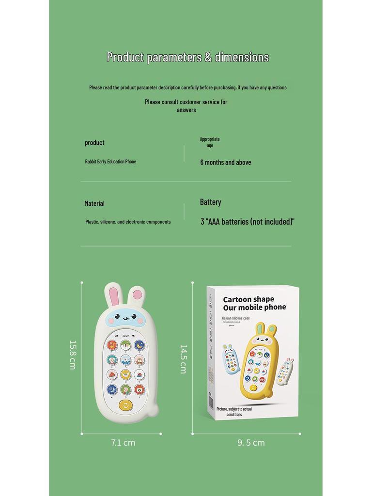 Baby Soothing Music Phone Toy with Bite-Safe Silicone Case, for Early Education, 0-12 Months