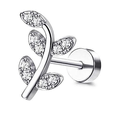 Bobisty 16G Cartilage Earrings for Women Stainless Steel Helix Piercing Jewelry Leaf Butterfly CZ Studs