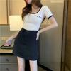 Plus Size Denim Midi Skirt - High Waist Casual Spring/Summer A-Line Bodycon Skirt for Women
