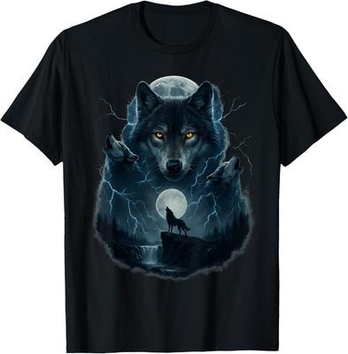 Wolf Shirt - Mystical Black Wolf Howling At Moon T-Shirt