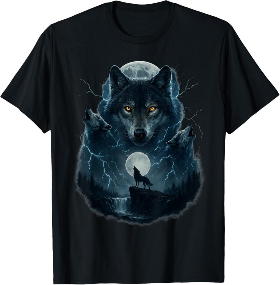 

Wolf Shirt - Mystical Black Wolf Howling at Moon T-Shirt 2XL