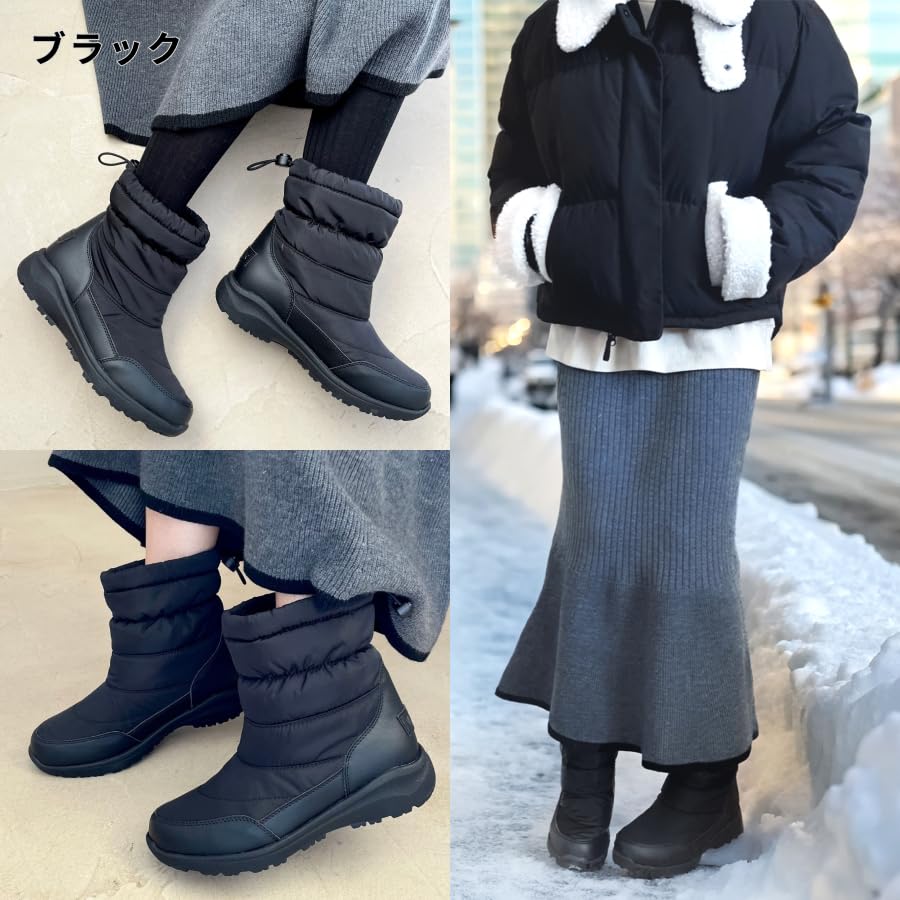 Oriental Traffic OT3401 BLACK (2021 Autumn/Winter) Women's Lightweight Snow Boots with Water-Repellent Lining, Warm and Lightweight, Waterproof for Sn