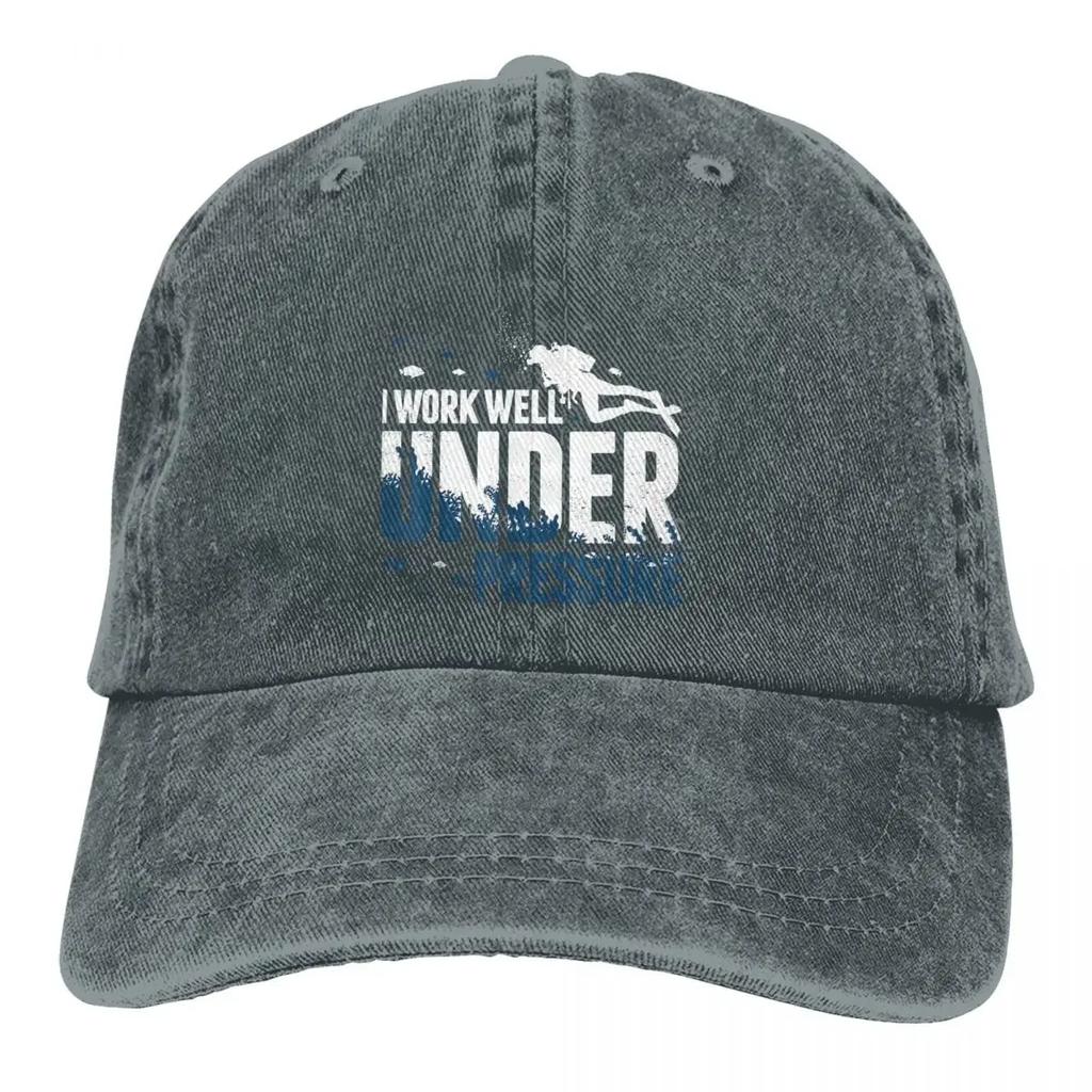 Washed Men's Baseball Cap Diver I Work Well Under Pressure Trucker Snapback Cowboy Caps Dad Hat Dive Scuba Diving Golf Hats