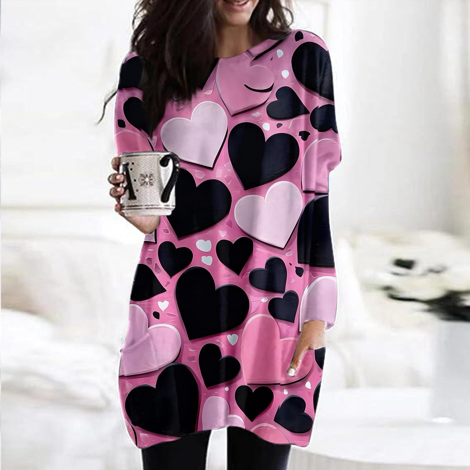 

Женский модный повседневный топ с длинным рукавом и круглым вырезом ко Дню святого Валентина с принтом в виде сердца M розовый