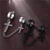 Tassel Cross Titanium Steel Women Ear Clip Dangle Earrings Men Ear Cuff Korean Stud Earrings