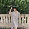 Summer 2025 Korean Sweet Sporty Striped Polo Collar Dress - Women's Short Sleeve Slimming Style