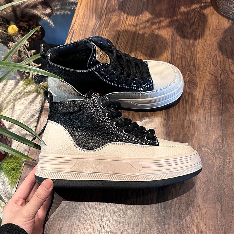 High Top Little White Shoes Women's 2026 Spring Thick Baseplate Shoes Fashion Casual Women's Shoes Retro Sports Shoes