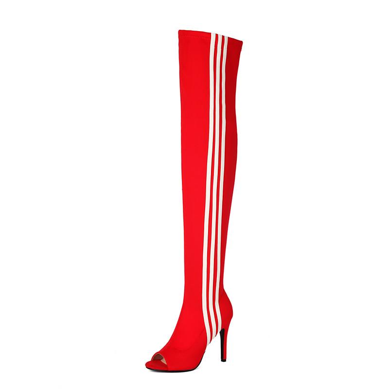 

Женские сапоги на высоком каблуке, сексуальный европейский и американский стиль, сапоги-ботфорты большого размера с открытым носком на тонком каблуке. 46