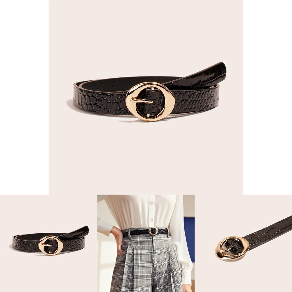 Casual Chic Womens Belt With Geometric Pattern And Metal Pin Buckle For Daily Use